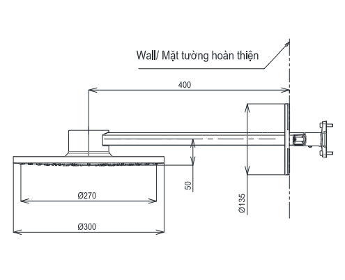 Bát sen tắm gắn tường TOTO TBW07004A (2 chế độ, 300mm)
