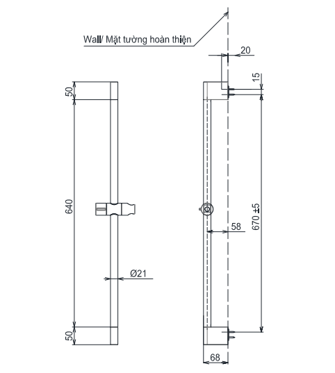 Thanh trượt sen tắm TOTO TBW07019A (740 mm)