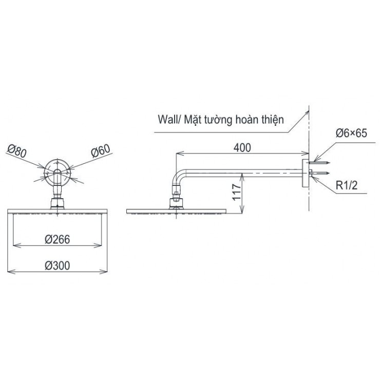 Bát sen tắm gắn tường TOTO TBW07003A (tròn, 300 mm)