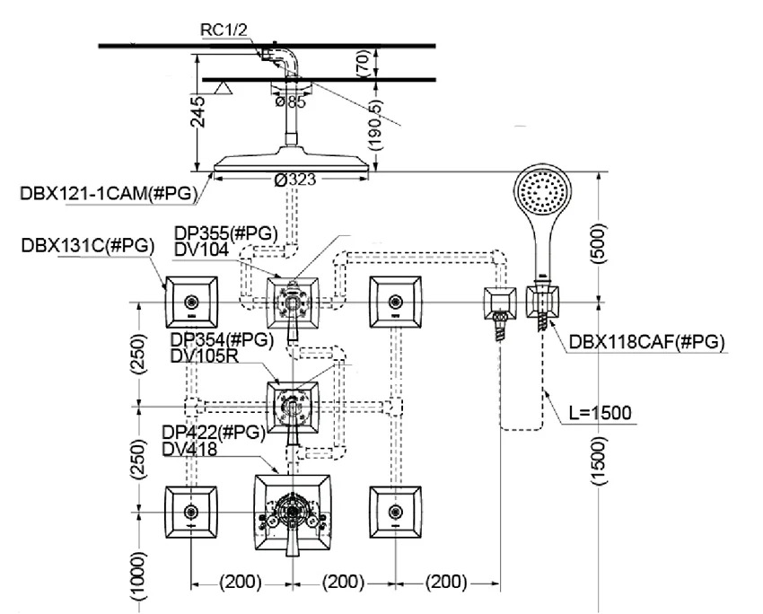 Bộ sen tắm âm tường TOTO DBX121-1CAM#PG (DBX1211CAM) nóng lạnh