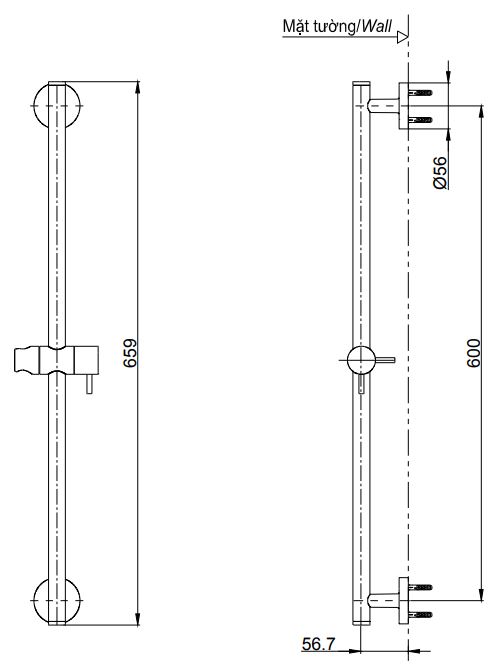 Thanh trượt sen tắm TOTO TBW01016B (659 mm)