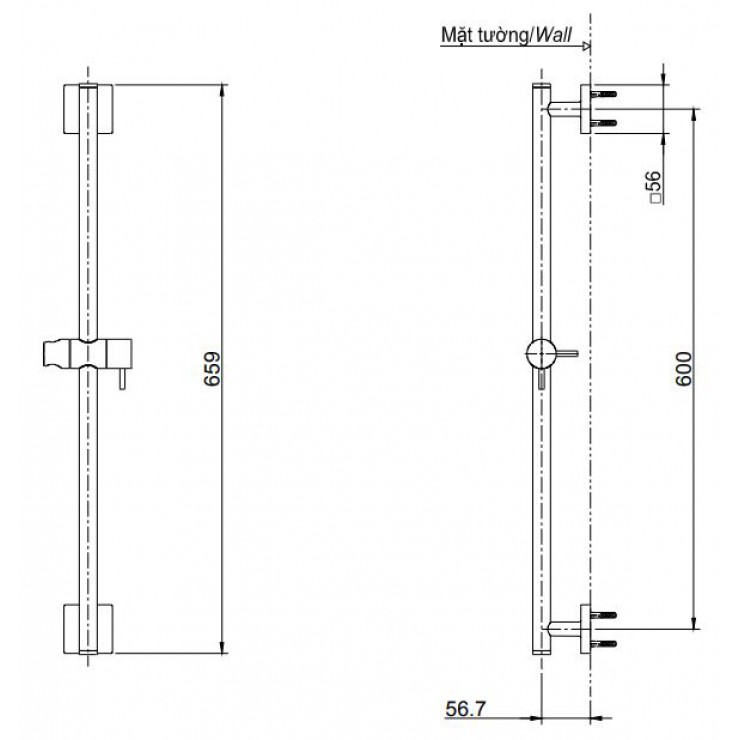 Thanh trượt sen tắm TOTO TBW02012B (659 mm)
