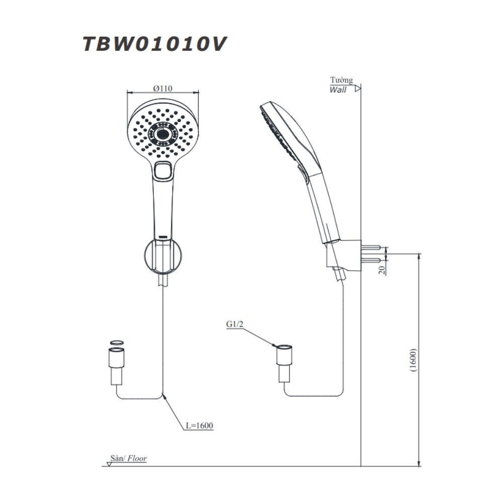 Bộ sen tắm nóng lạnh TOTO TBS01302V TBW01010V (3 chế độ)