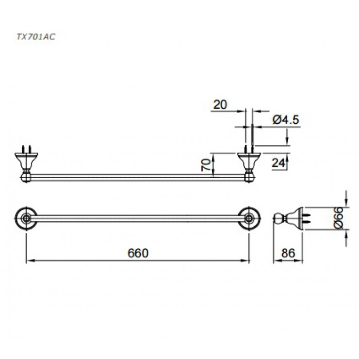 Thanh vắt khăn đơn TOTO TX701AC Curio