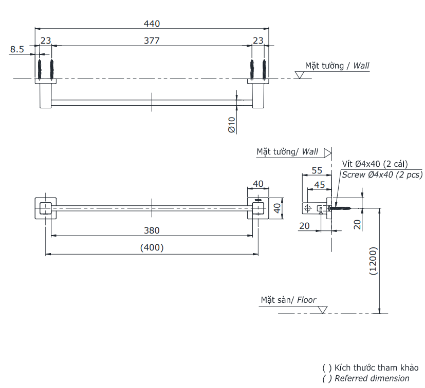 Thanh vắt khăn đơn TOTO YT408S4RV
