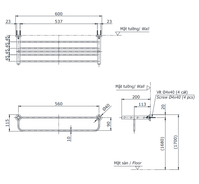 Thanh vắt khăn 2 tầng TOTO YTS406BV