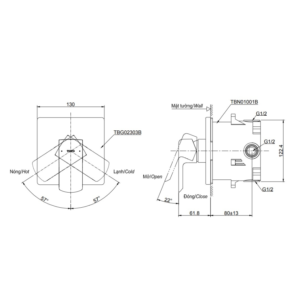 Van gật gù điều chỉnh nóng lạnh TOTO TBG02303BA