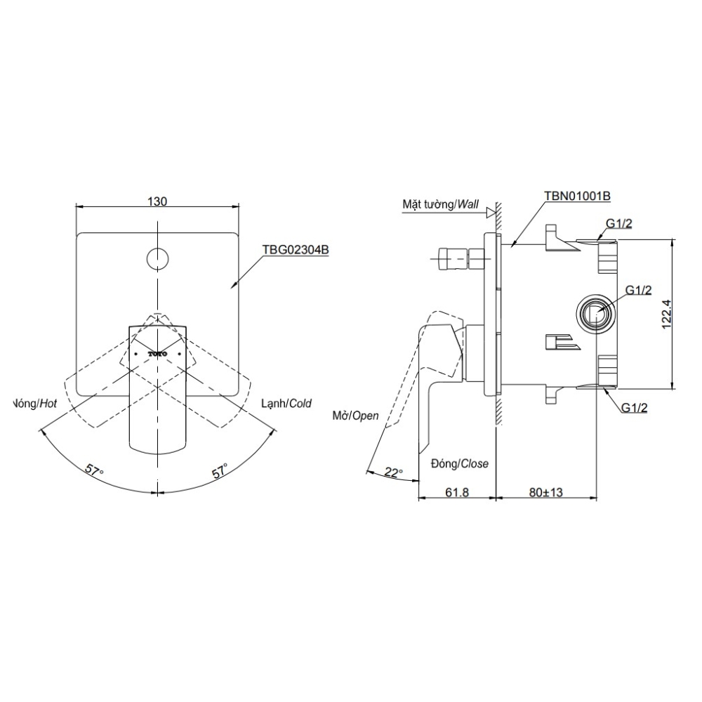 Van gật gù điều chỉnh nóng lạnh kèm nút chuyển hướng TOTO TBG02304BA