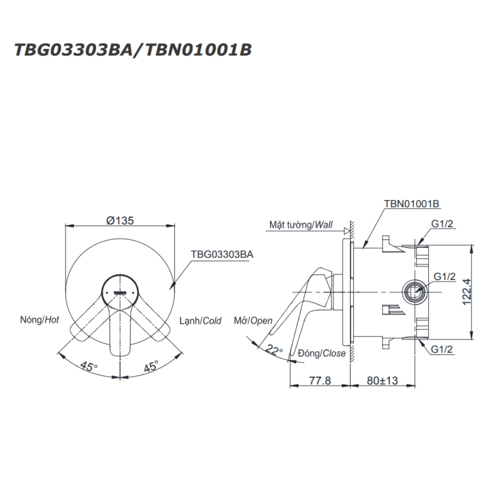 Van gật gù điều chỉnh nóng lạnh TOTO TBG03303BA