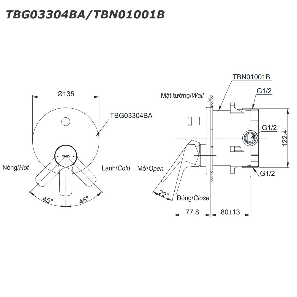 Van gật gù điều chỉnh nóng lạnh kèm nút chuyển hướng TOTO TBG03304BA