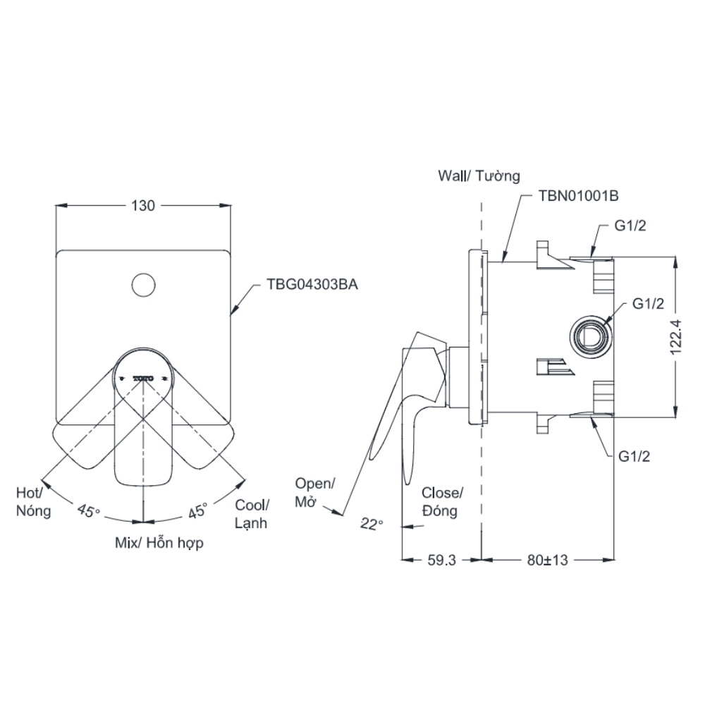 Van gật gù điều chỉnh nóng lạnh TOTO TBG04303BA