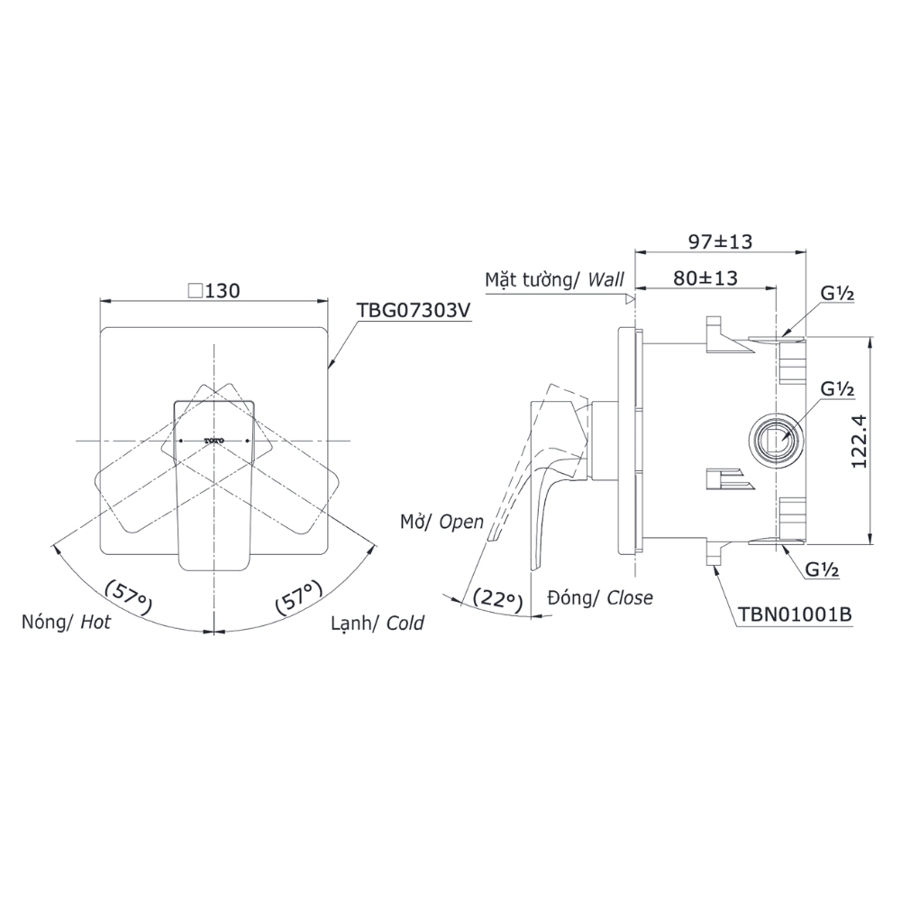 Van gật gù điều chỉnh nóng lạnh TOTO TBG07303VA