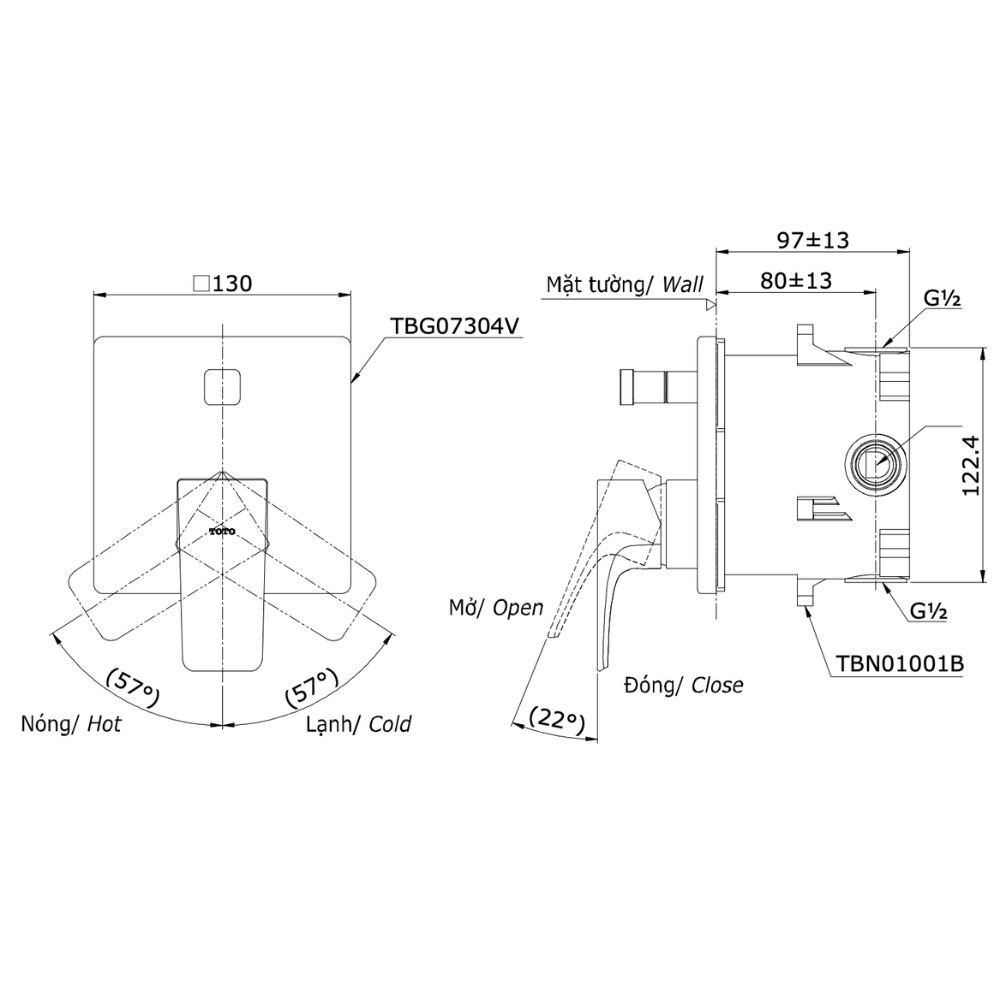 Van gật gù điều chỉnh nóng lạnh kèm nút chuyển hướng TOTO TBG07304VA