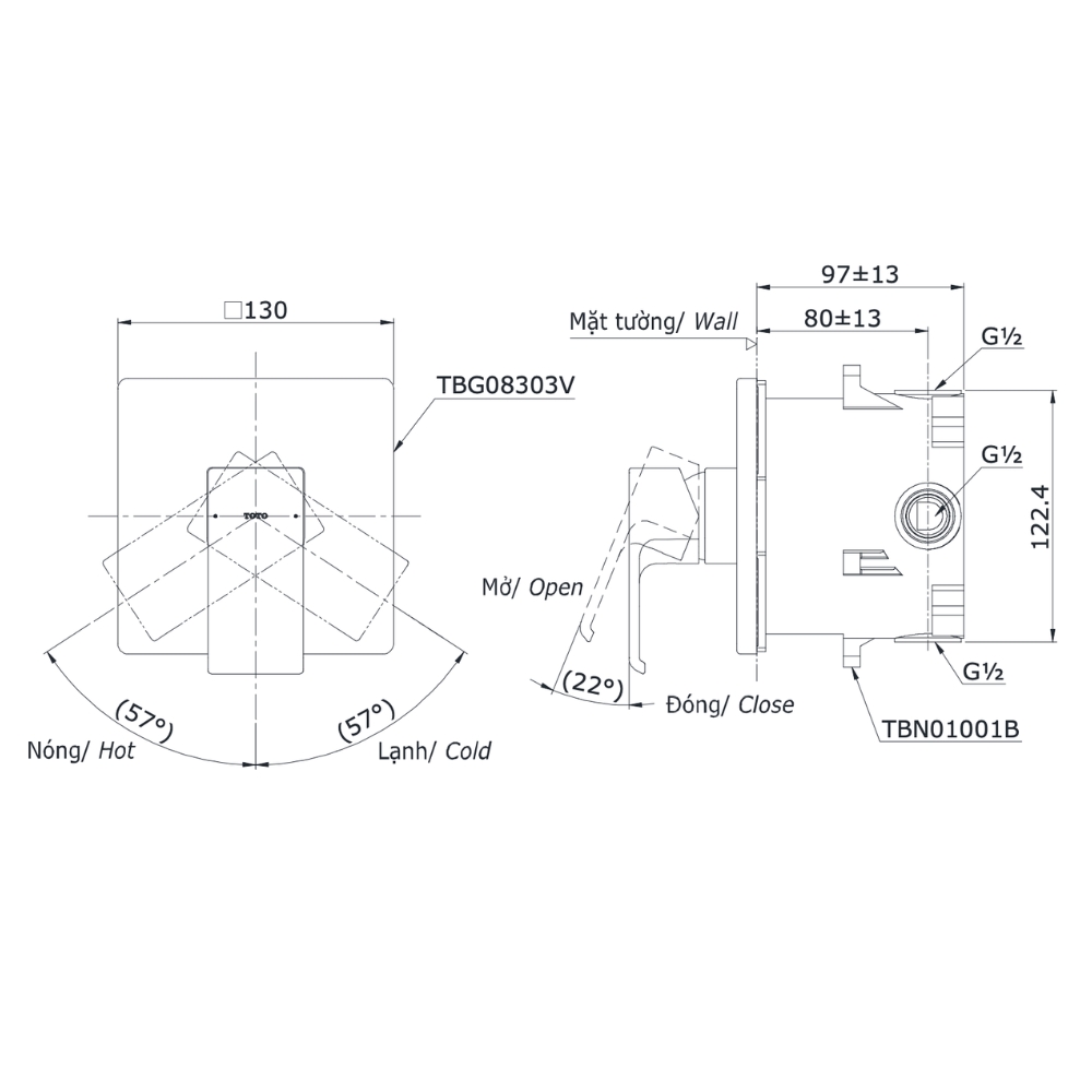 Van gật gù điều chỉnh nóng lạnh TOTO TBG08303VA