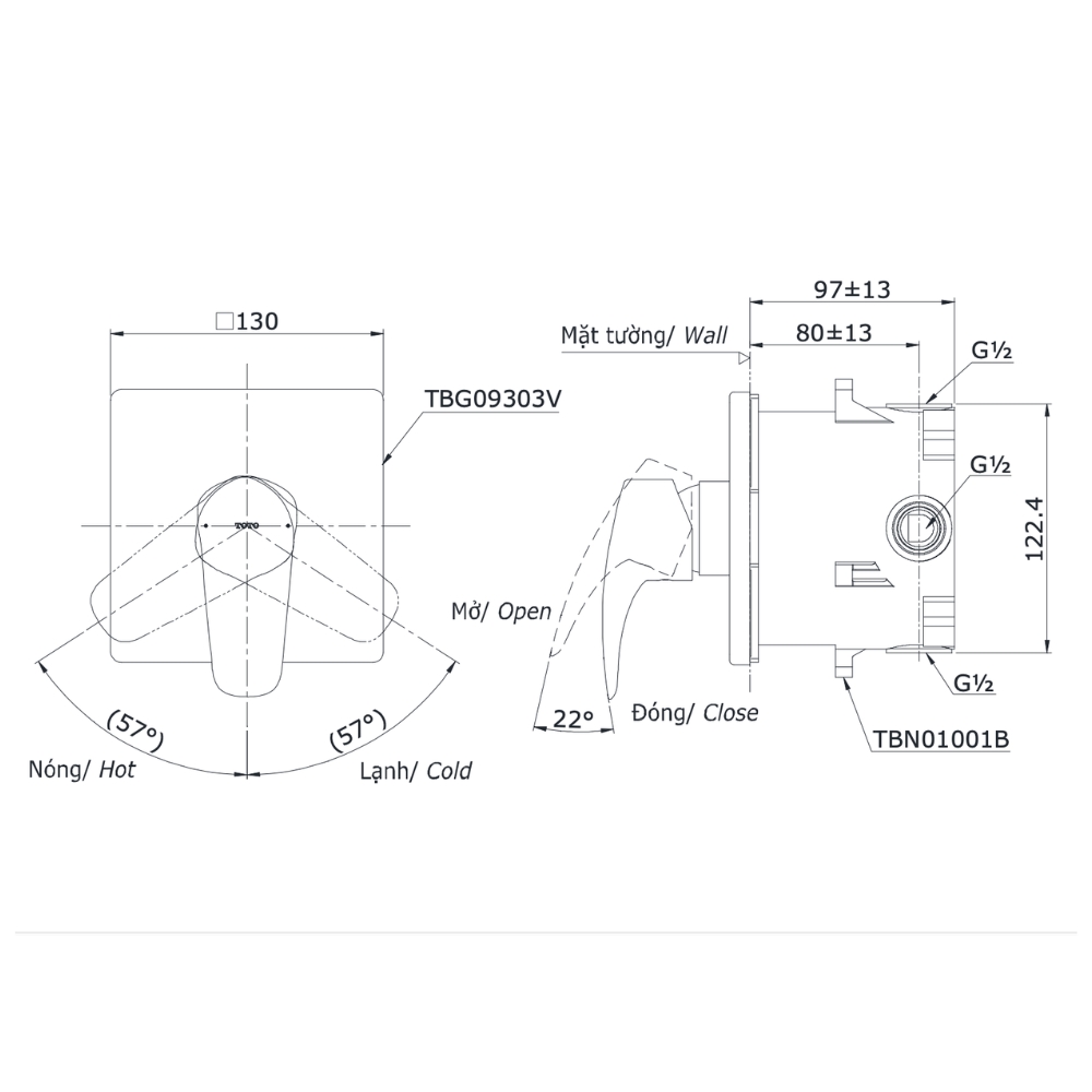Van gật gù điều chỉnh nóng lạnh TOTO TBG09303VA