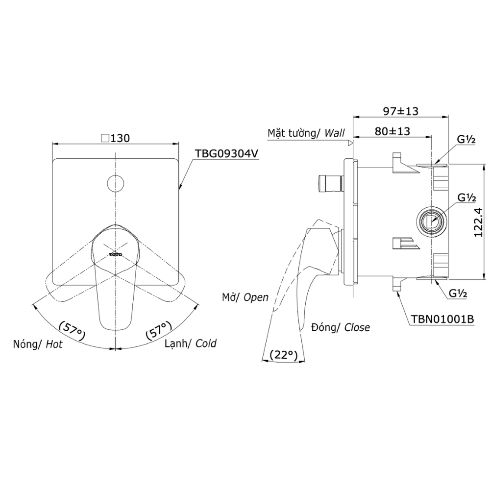 Van gật gù điều chỉnh nóng lạnh kèm nút chuyển hướng TOTO TBG09304VA