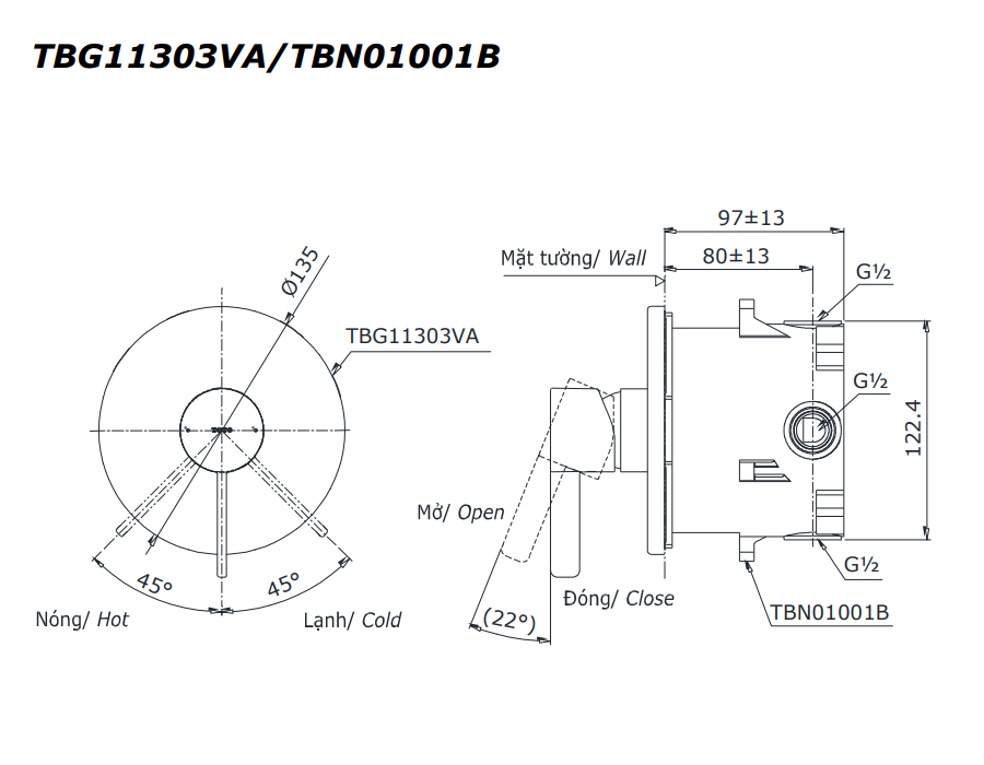Van gật gù điều chỉnh nóng lạnh TOTO TBG11303V