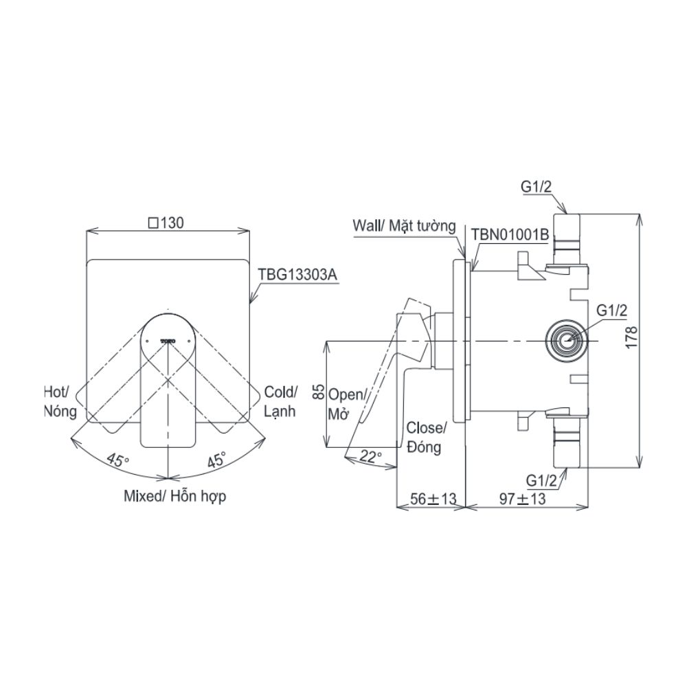Van gật gù điều chỉnh nóng lạnh TOTO TBG13303A