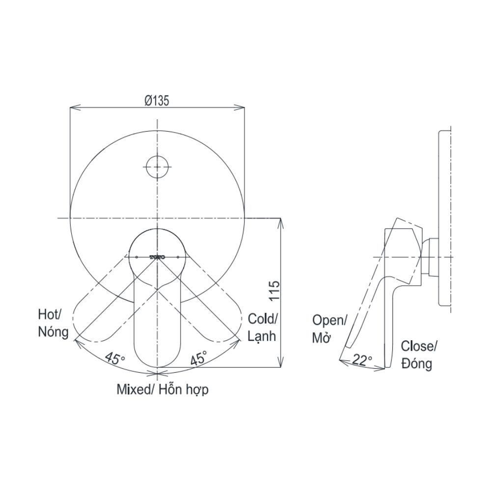 Van gật gù điều chỉnh nóng lạnh kèm nút chuyển hướng TOTO TBS06304A