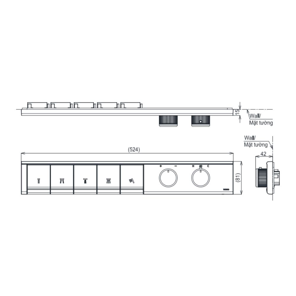 Bảng điều khiển nhiệt độ kèm nút chuyển hướng 5 đường nước TOTO TBV11150A