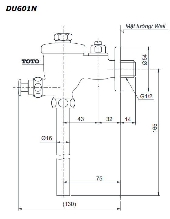 Van xả tiểu TOTO DU601N loại nhấn ống thẳng