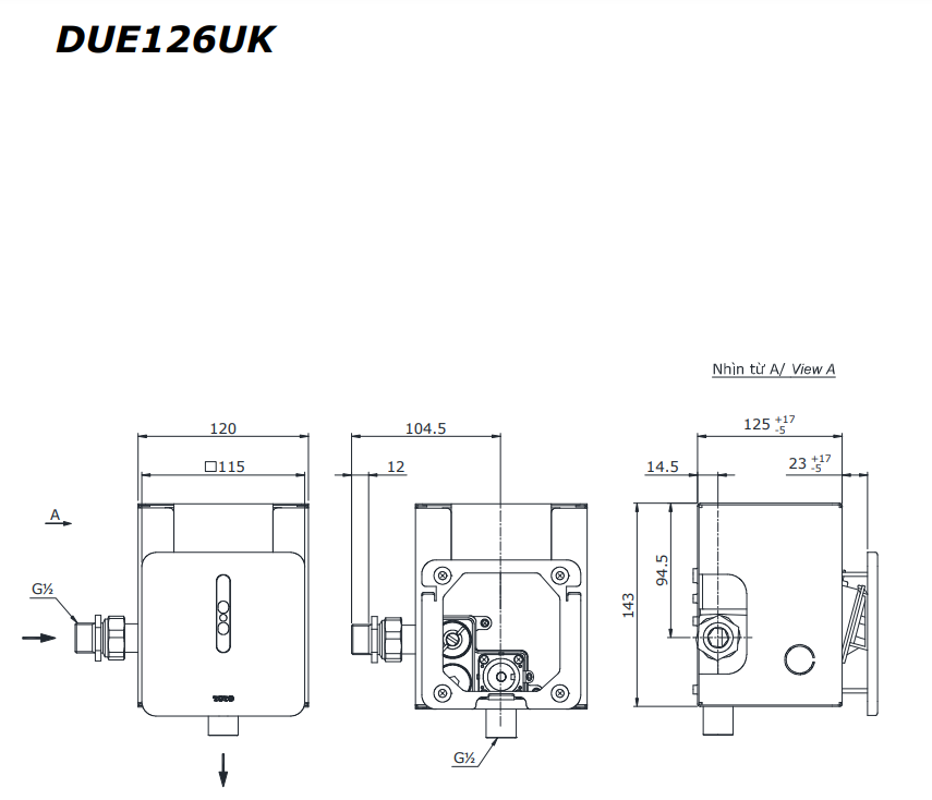 Van xả tiểu TOTO DUE126UK cảm ứng dùng pin