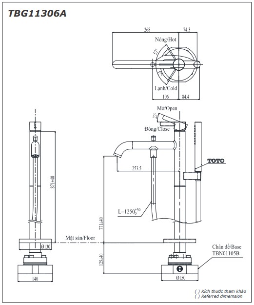 Vòi xả bồn tắm TOTO TBG11306AA đặt sàn nóng lạnh