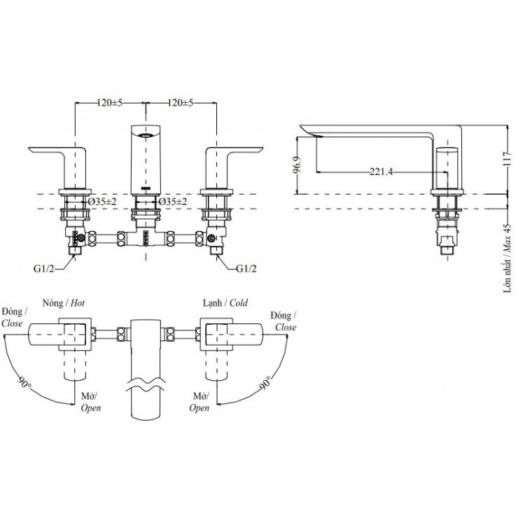 Vòi xả bồn tắm TOTO nóng lạnh TBG02201BA (TBG02201B)