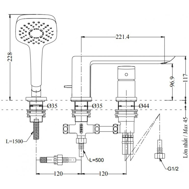 Vòi Xả Bồn Tắm Nóng Lạnh GR Kèm Sen TBG02305BB TOTO
