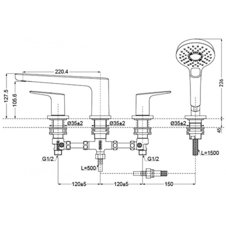 Vòi xả bồn tắm TOTO TBG03202BB nóng lạnh kèm tay sen