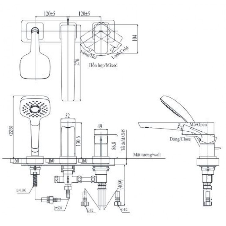 Vòi xả bồn tắm TOTO nóng lạnh TBG07305AA  (TBG07305A)