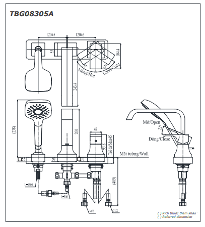 Vòi xả bồn tắm TOTO TBG08305AA nóng lạnh kèm tay sen