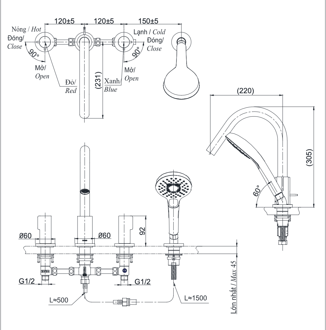 Vòi xả bồn tắm TOTO TBG11201B nóng lạnh