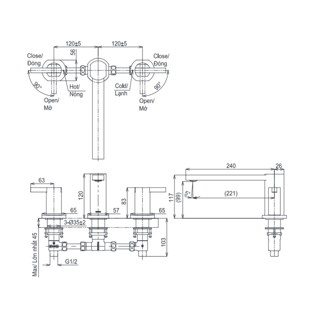 Vòi xả bồn tắm TOTO TBG152E0A nóng lạnh