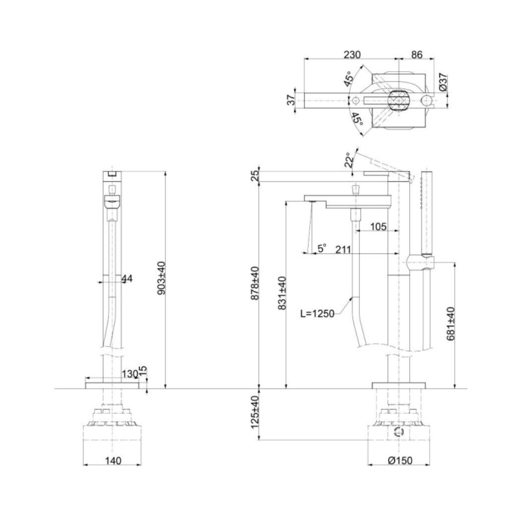 Vòi xả bồn tắm TOTO TBG153J0A đặt sàn nóng lạnh