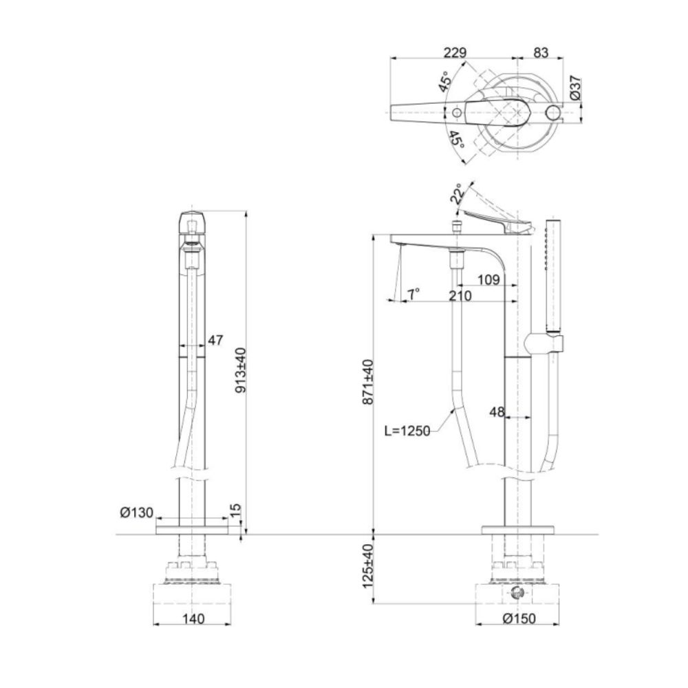 Vòi xả bồn tắm TOTO TBG163J0A đặt sàn nóng lạnh