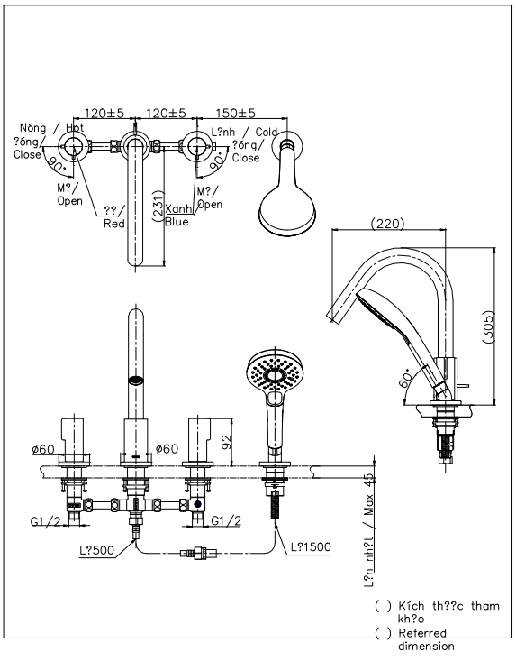 Vòi xả bồn âm tường ZL TOTO TBP02001B