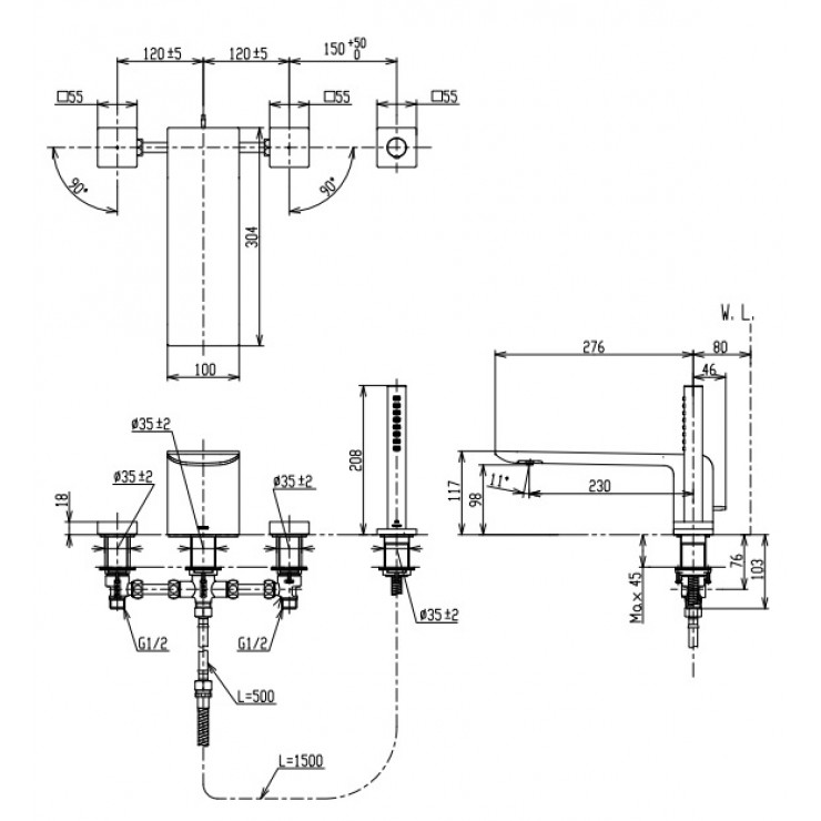 Vòi xả bồn tắm TOTO TBP02202AA nóng lạnh kèm tay sen