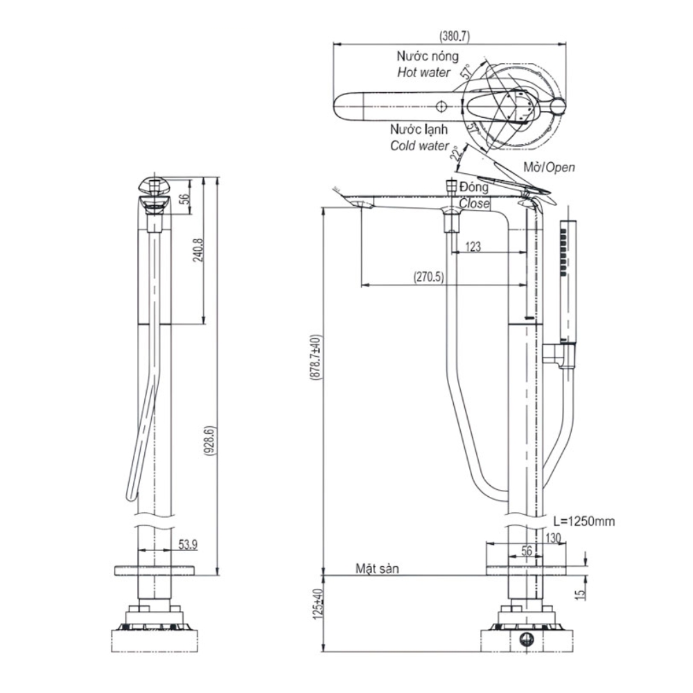 Vòi xả bồn tắm TOTO TBP03301AA TBN01105B đặt sàn nóng lạnh (kèm đế)