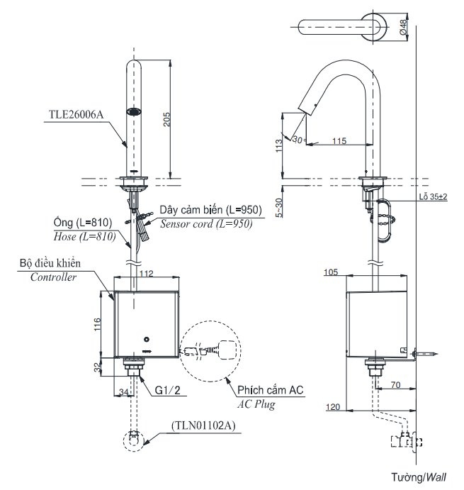 Vòi lavabo cảm ứng TOTO TLE26006A TLE01502A1 TLN01102A (nước lạnh - dùng điện)
