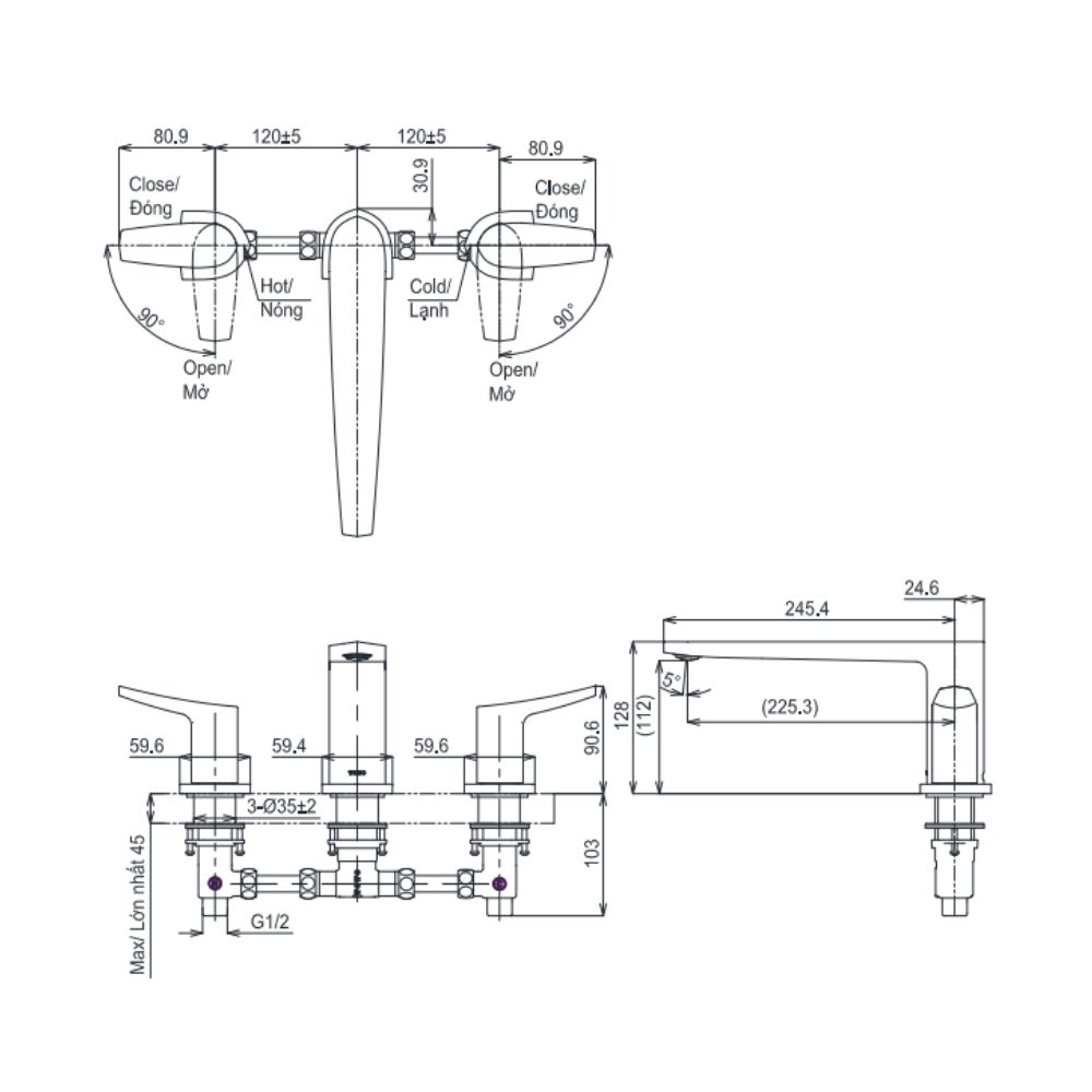 Vòi xả bồn tắm TOTO TBG162E0A nóng lạnh
