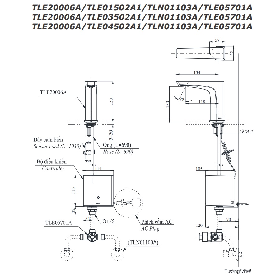 Vòi lavabo cảm ứng TOTO TLE20006A