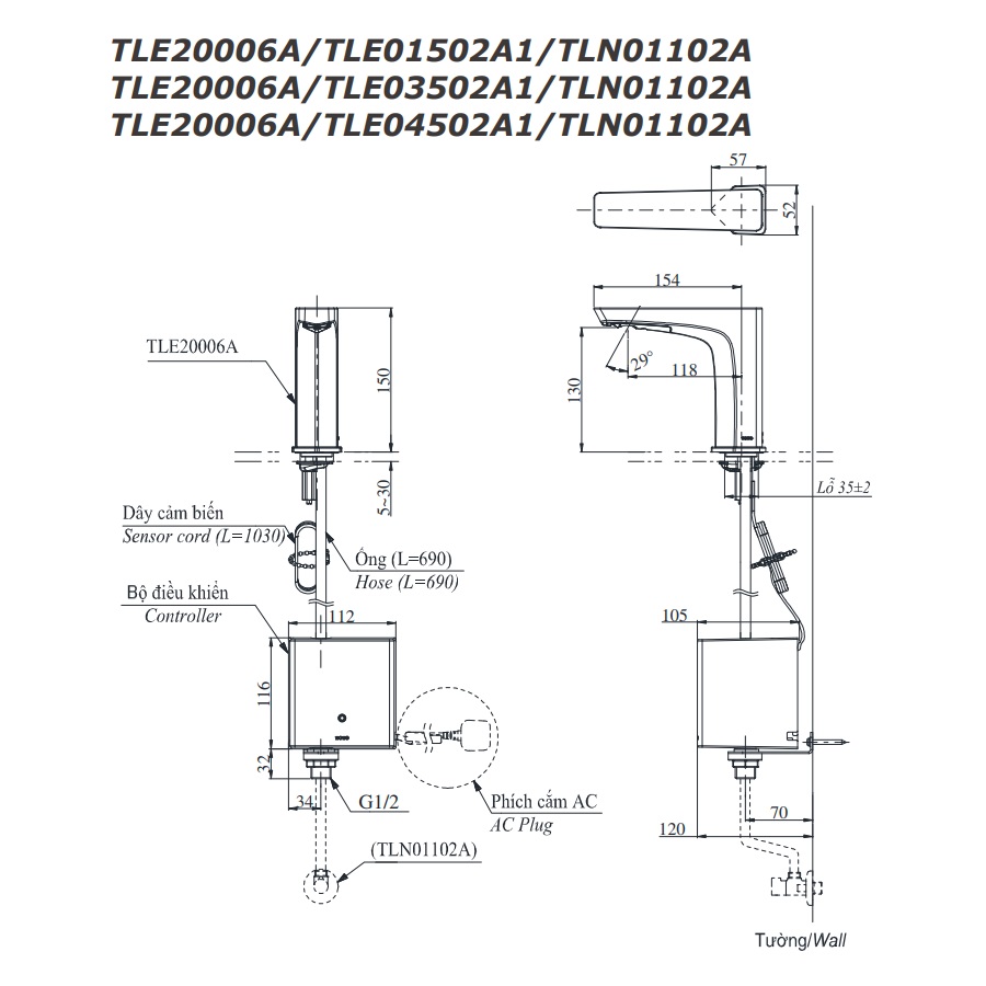 Vòi lavabo cảm ứng TOTO TLE20006A