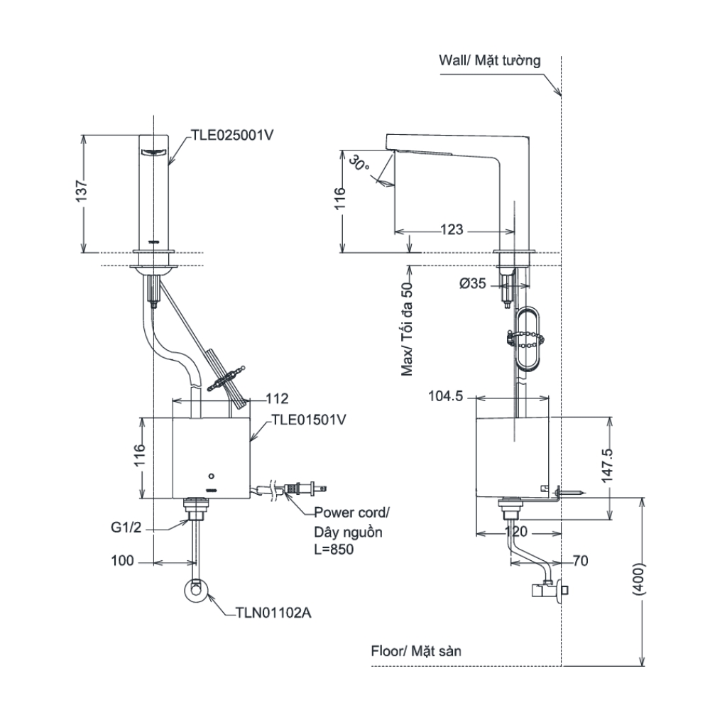Vòi lavabo cảm ứng TOTO TLE25001V