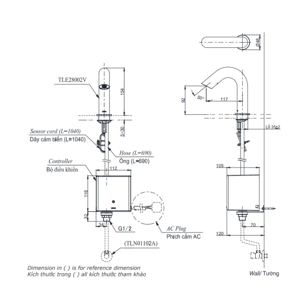 Vòi lavabo cảm ứng TOTO TLE28002V/TLE04502V/TLN01102A (nước lạnh - dùng pin)