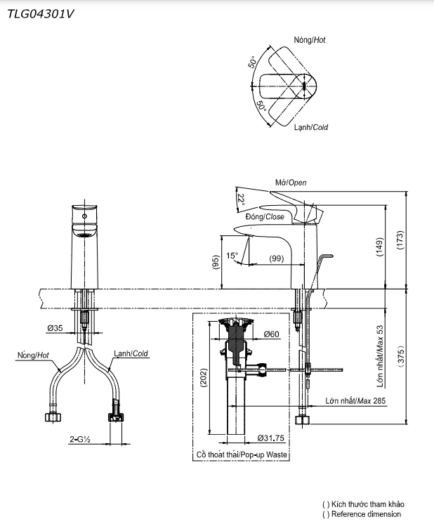 Vòi lavabo nóng lạnh GA TOTO TLG04301V