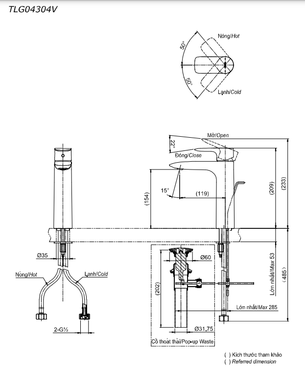 Vòi lavabo nóng lạnh GA TOTO TLG04304V