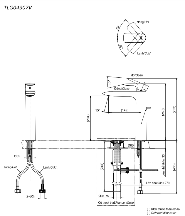 Vòi lavabo nóng lạnh GA TOTO TLG04307V