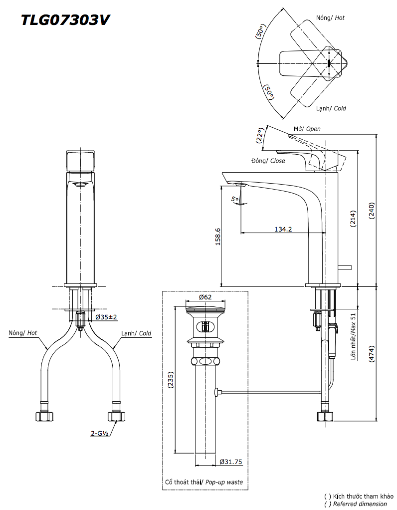 Vòi lavabo nóng lạnh GE TOTO TLG07303V