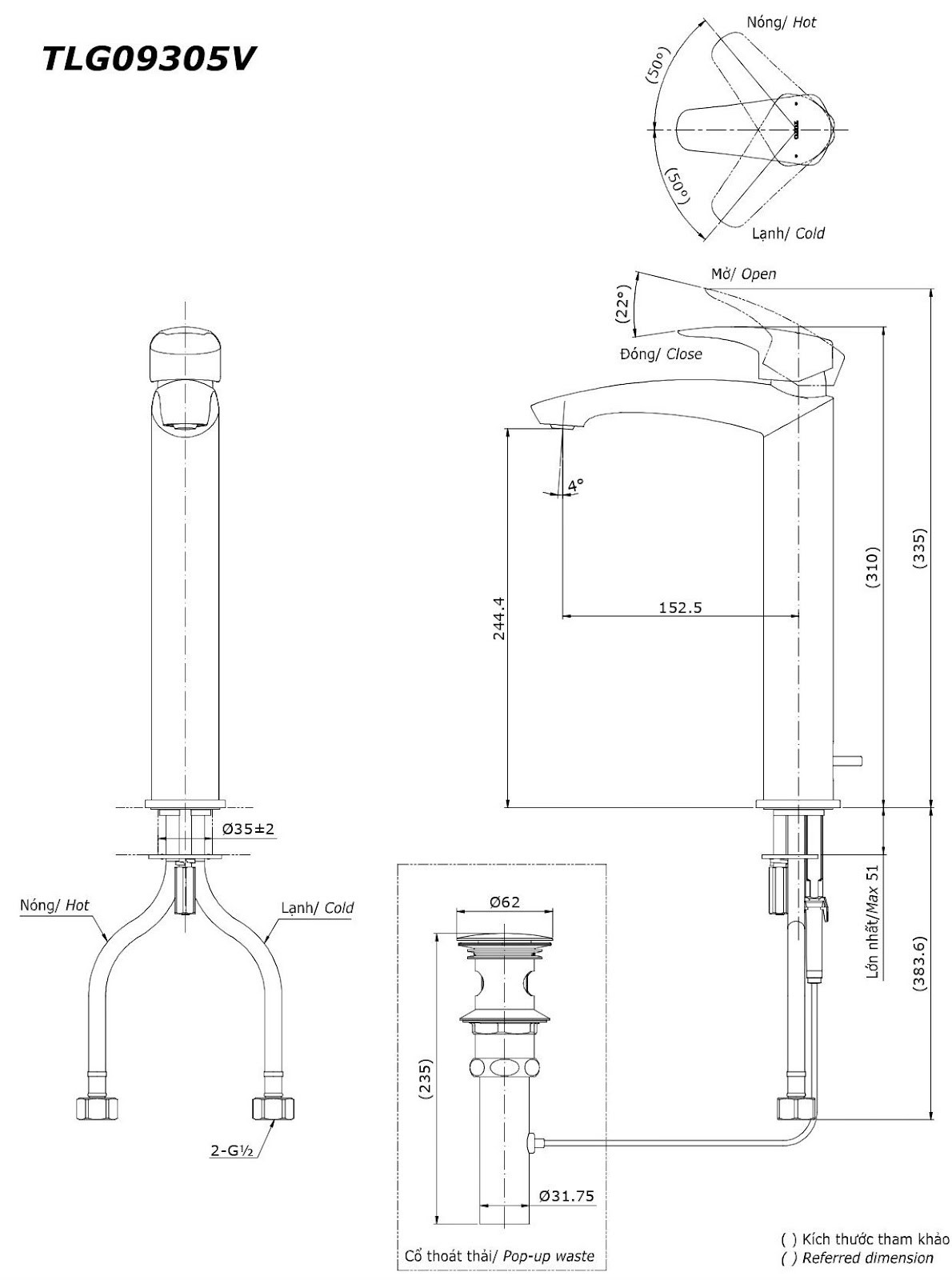 Vòi lavabo nóng lạnh GM TOTO TLG09305V